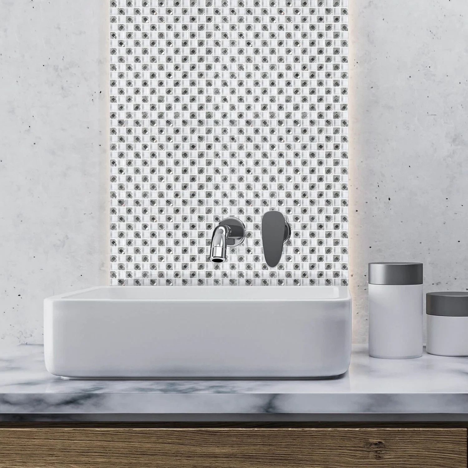 House of Mosaics Jewel White Self-Adhesive Mosaic Tile Sheet House Of Mosaics Jewel White Self-Adhesive Mosaic Tile Sheet -Flooring And Tile Store 12841476 1264833198630972