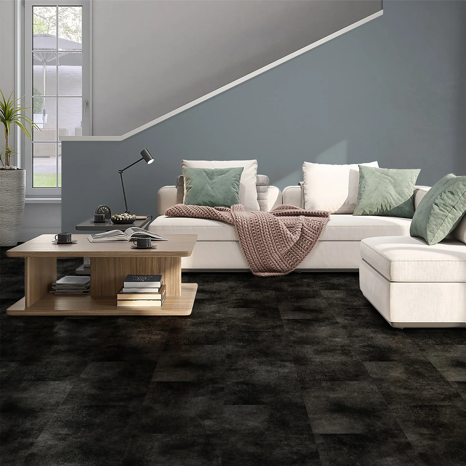 Plancs Black Slate Self-Adhesive Vinyl Floor Tile - 5pc pack covers 0.93sqm Plancs Black Slate Self-Adhesive Vinyl Floor Tile - 5pc Pack Covers 0.93sqm -Flooring And Tile Store 12968595 8954875658132098