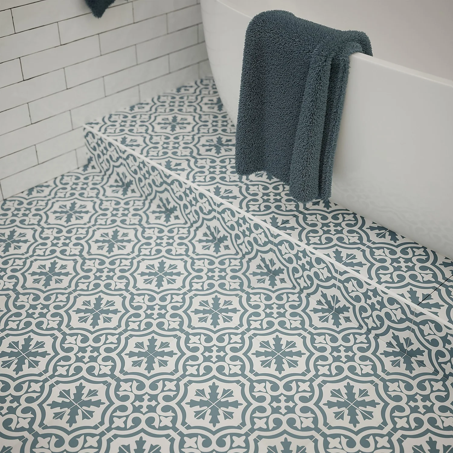 Fiore Teal / White Victorian Pre-scored Porcelain Wall & Floor Tile 450 x 450mm - 1.42sqm Pack Fiore Teal / White Victorian Pre-scored Porcelain Wall & Floor Tile 450 X 450mm - 1.42sqm Pack -Flooring And Tile Store 13220597 1114909608360354