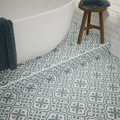 Fiore Teal / White Victorian Pre-scored Porcelain Wall & Floor Tile 450 X 450mm - 1.42sqm Pack 4 Fiore Teal / White Victorian Pre-scored Porcelain Wall & Floor Tile 450 X 450mm - 1.42sqm Pack -Flooring And Tile Store 13220597 1544909608294003