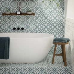 Fiore Teal / White Victorian Pre-scored Porcelain Wall & Floor Tile 450 X 450mm - 1.42sqm Pack 5 Fiore Teal / White Victorian Pre-scored Porcelain Wall & Floor Tile 450 X 450mm - 1.42sqm Pack -Flooring And Tile Store 13220597 7264909608388476