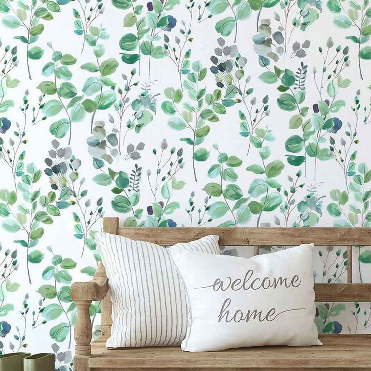 Fresco Watercolour Green Leaves White Grey Wallpaper Fresco Watercolour Green Leaves White Grey Wallpaper -Flooring And Tile Store 13991828 1125003725130025