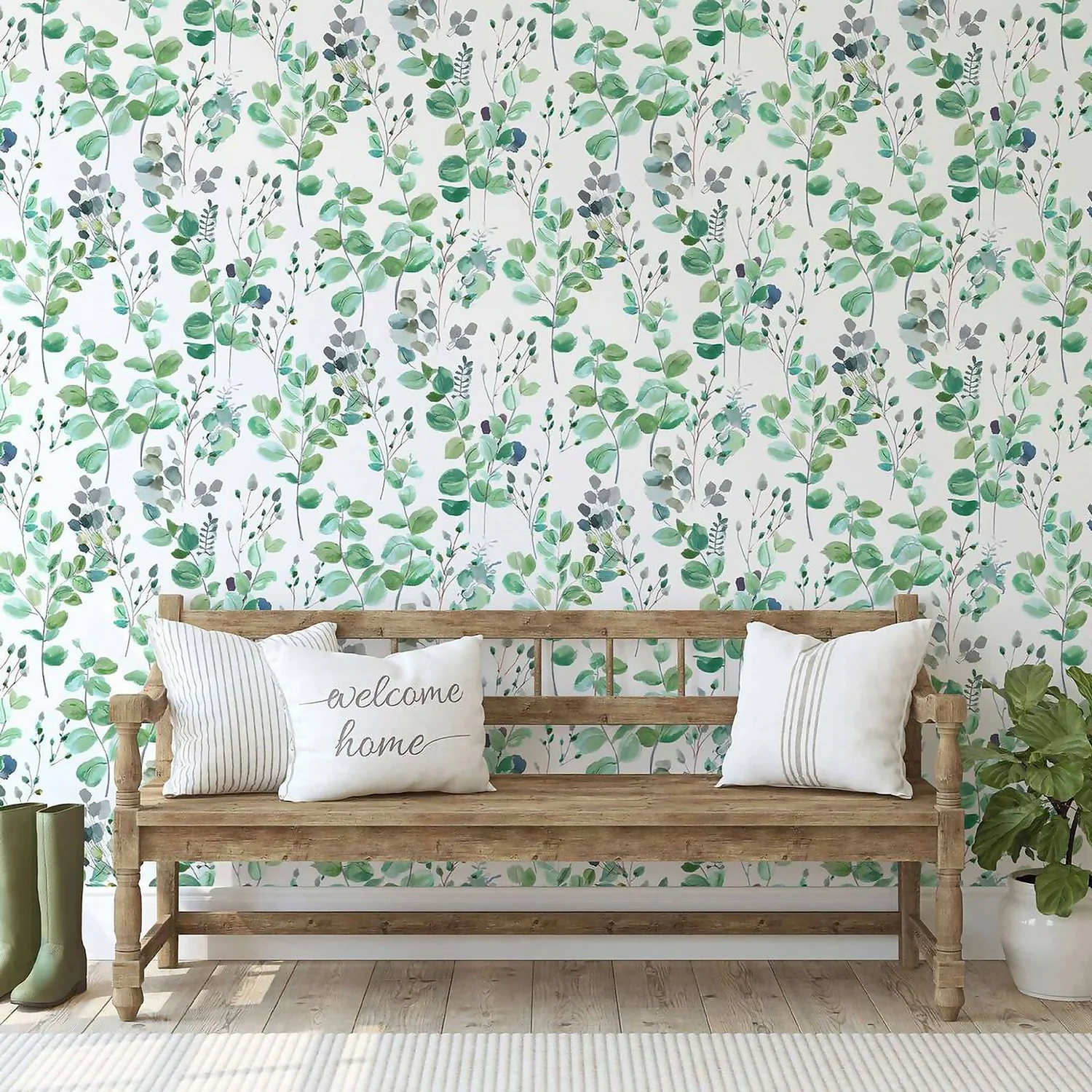 Fresco Watercolour Green Leaves White Grey Wallpaper Fresco Watercolour Green Leaves White Grey Wallpaper -Flooring And Tile Store 13991828 1405003725087989